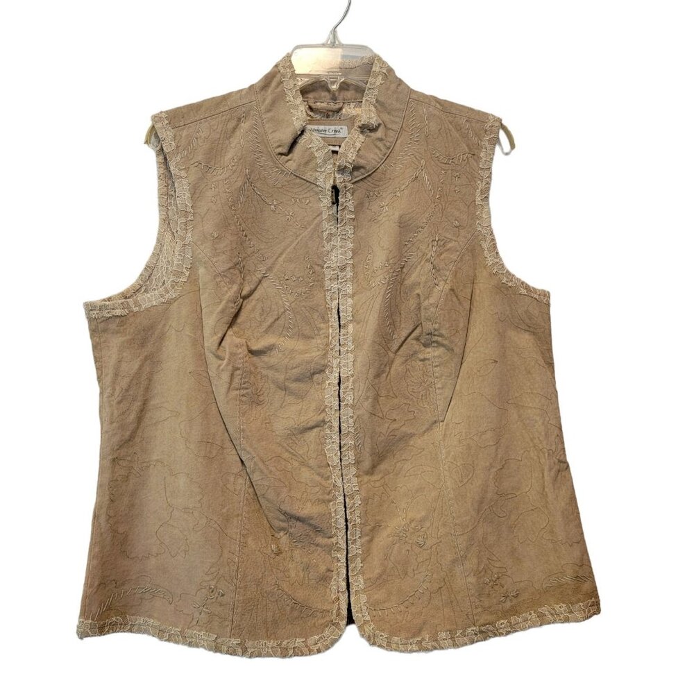 NWT Coldwater Creek Vest Size 1X Women's Leather Lace and Knit Tan NEW READ DESC